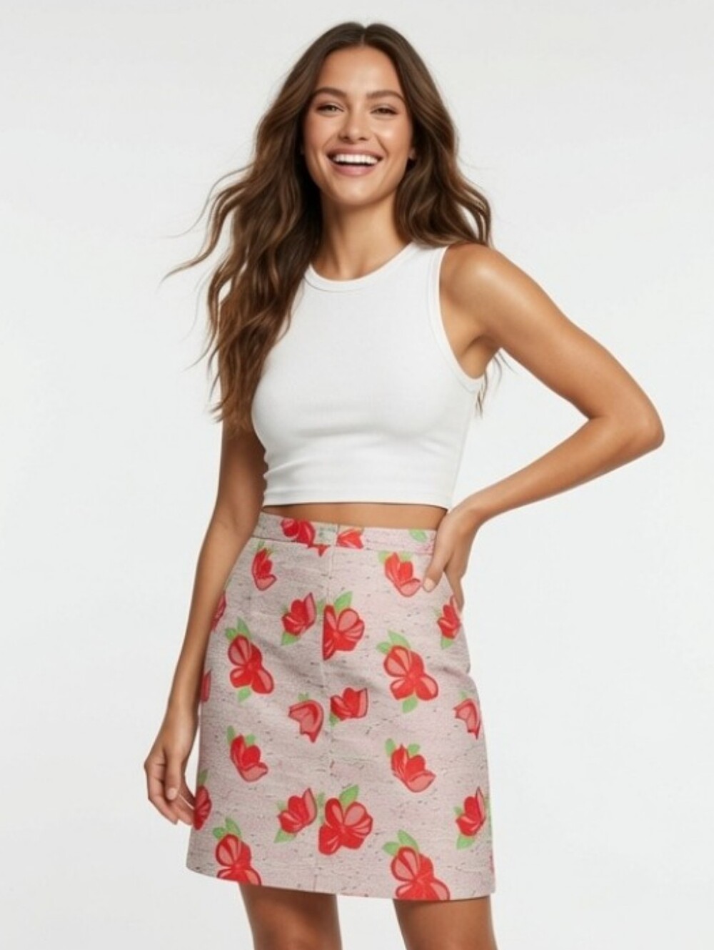 J. Crew Pink Floral Pencil Skirt with Red Blooms (Size:4)